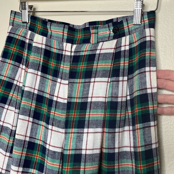 Vintage Talbots Plaid Linen Blend Bermuda Cuffed Shorts Women Size 8 Made in USA - Picture 4 of 14